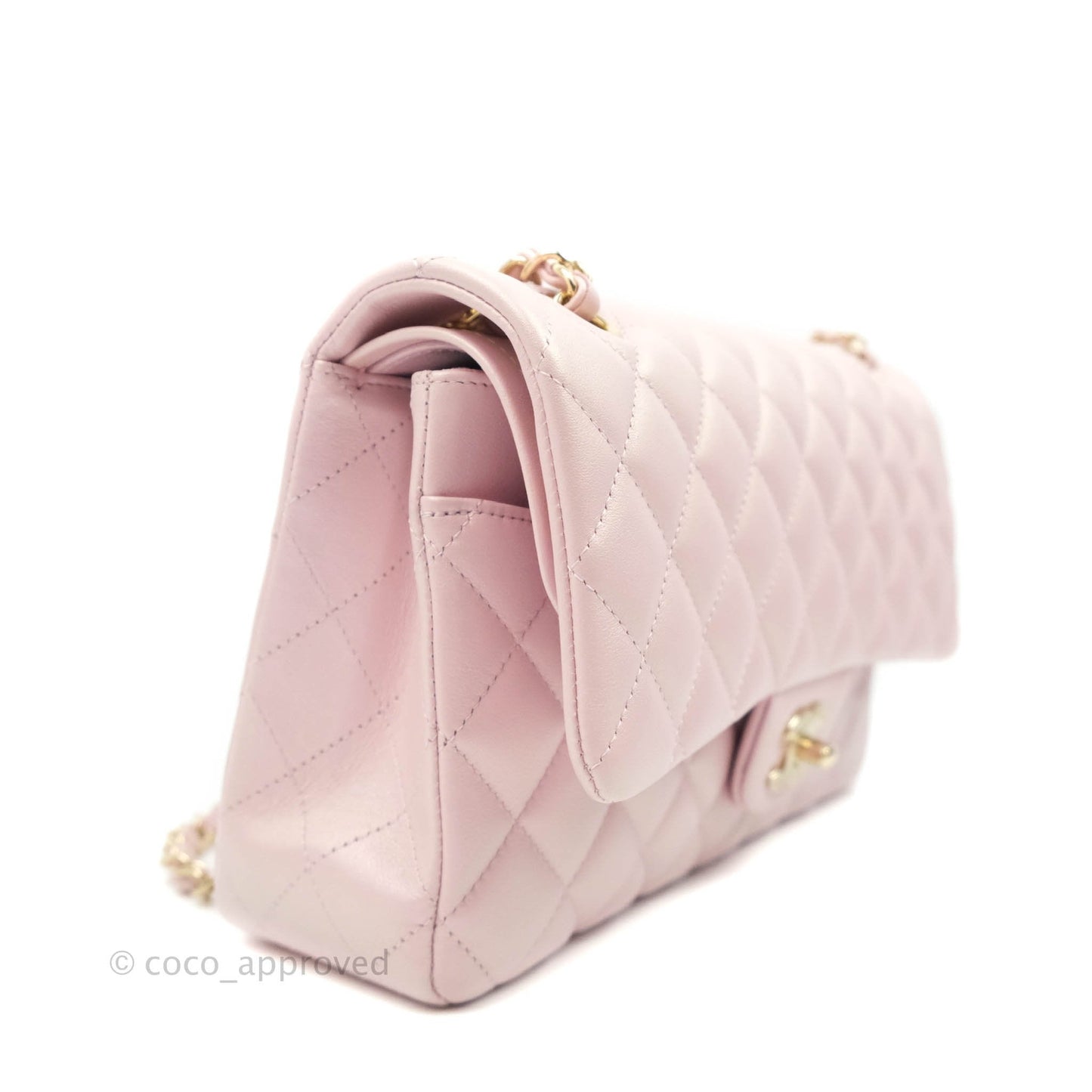 Chanel Quilted M/L Medium Double Flap Bag Iridescent Pink Calfskin Gold Hardware 21S
