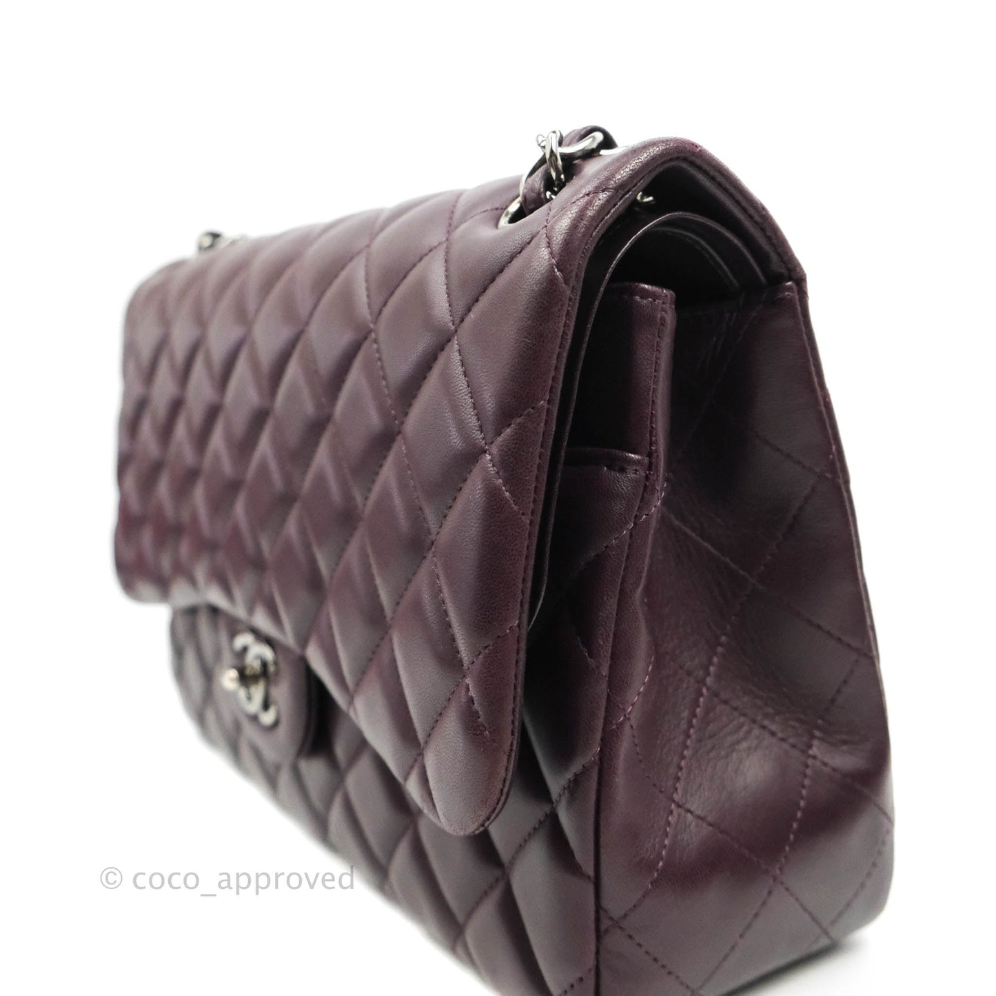 Chanel Quilted Jumbo Double Flap Plum Lambskin Gun Metal