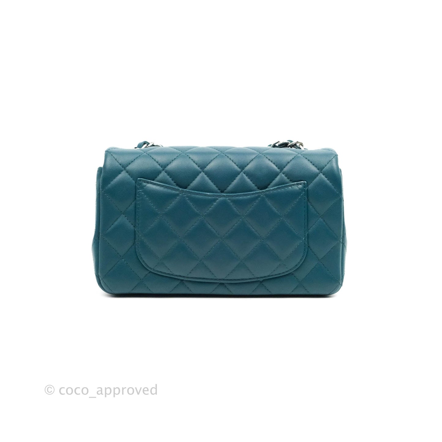 Chanel Classic Mini Rectangular Flap Teal Lambskin Silver Hardware