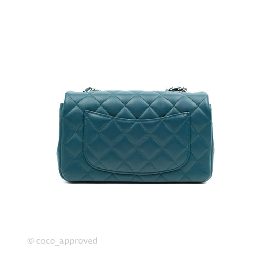 Chanel Classic Mini Rectangular Flap Teal Lambskin Silver Hardware