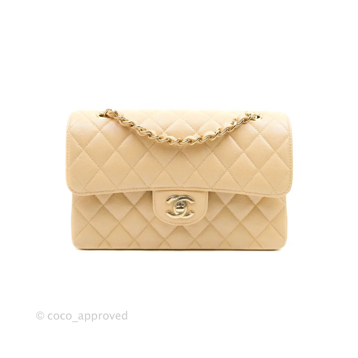Chanel Classic Small S/M Flap Iridescent Beige Caviar Gold Hardware 19S