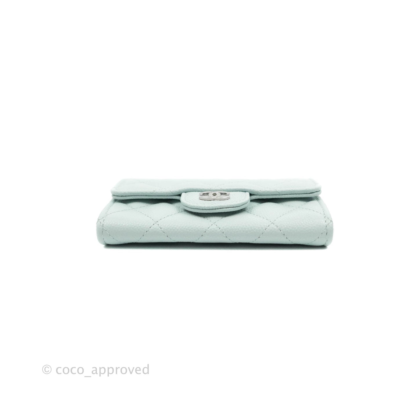 Chanel Quilted Classic Flap Card Holder Pale Mint Caviar Silver Hardware