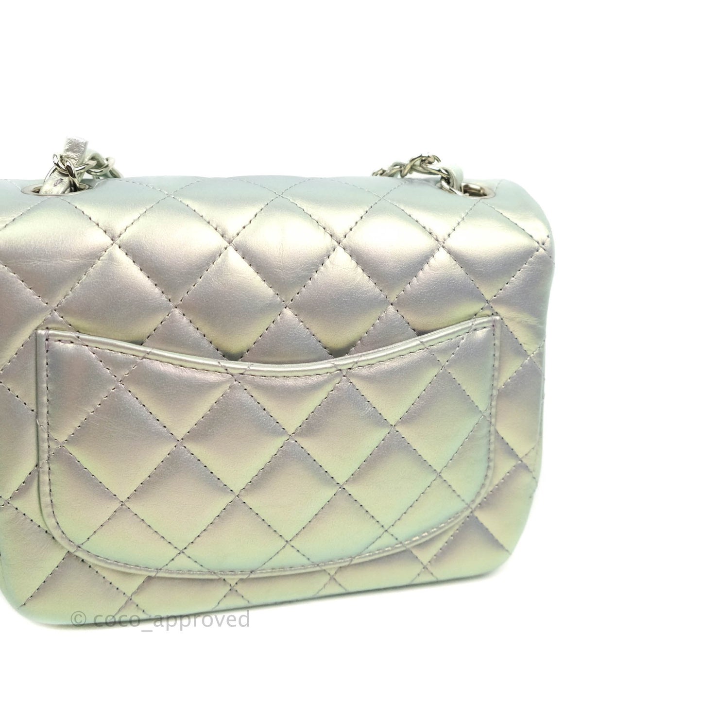 Chanel Mini Square Quilted Iridescent White Lilac Silver Hardware