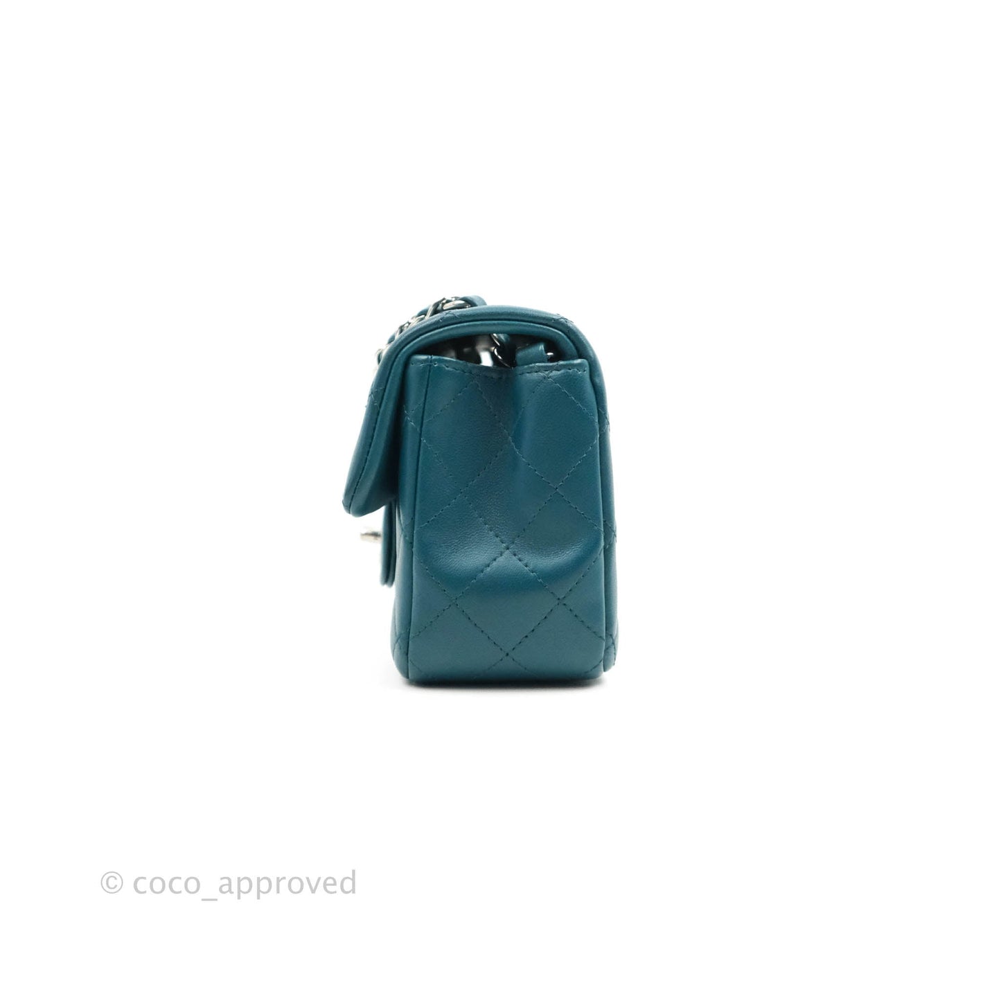 Chanel Classic Mini Rectangular Flap Teal Lambskin Silver Hardware