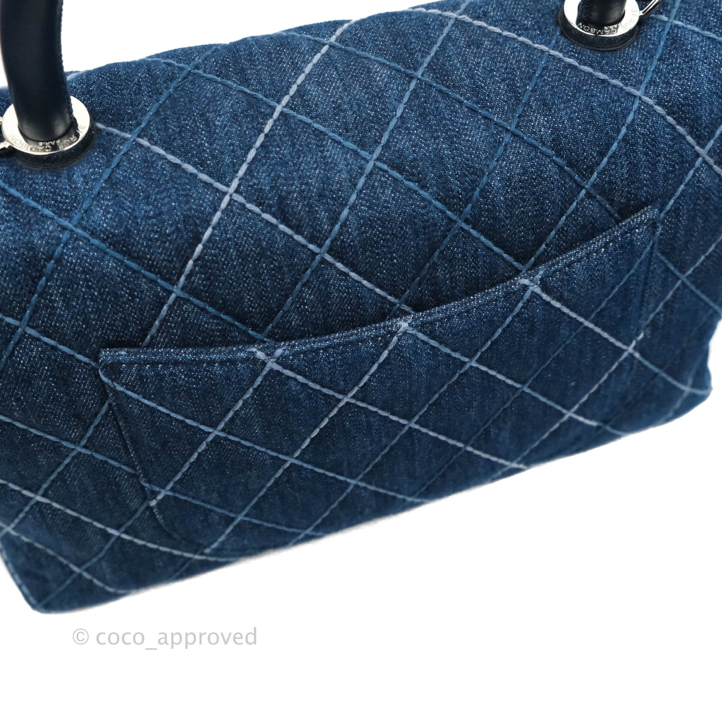 Chanel Medium (Small) Quilted Coco Handle Flap Navy Denim Silver Hardware