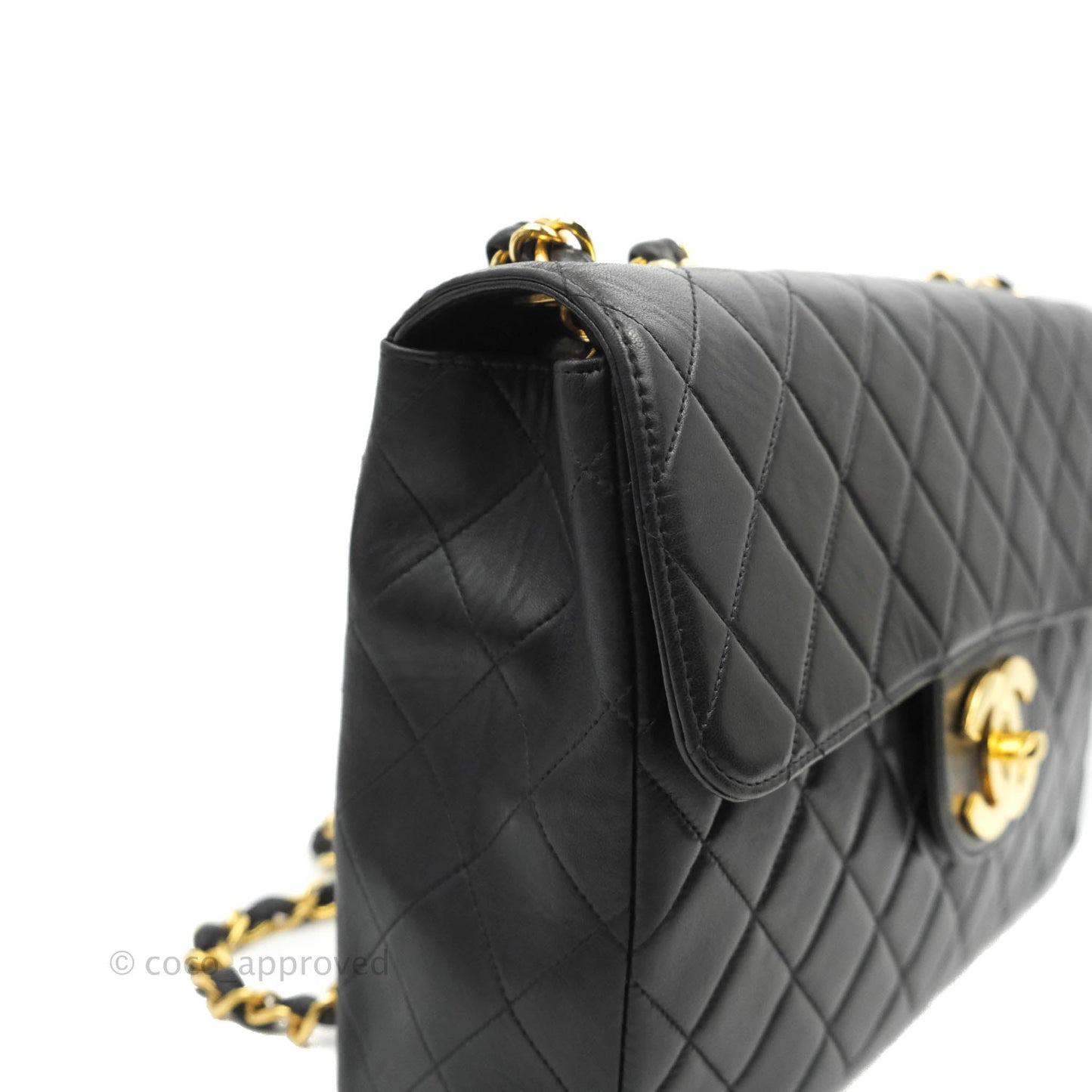 Chanel Vintage Jumbo Single Flap Black Lambskin 24K Gold Hardware