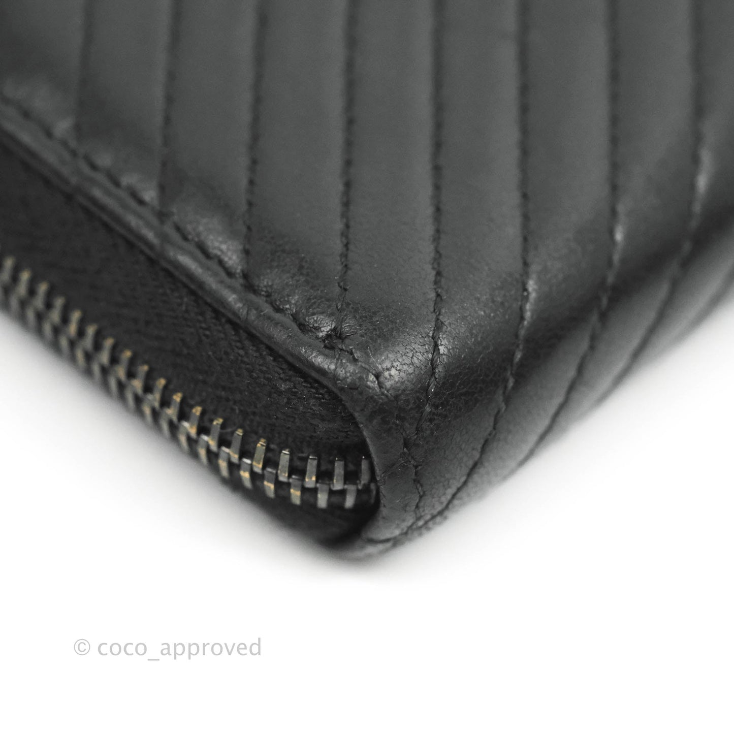 Chanel Chevron Zipped Around Long Wallet All Black Lambskin