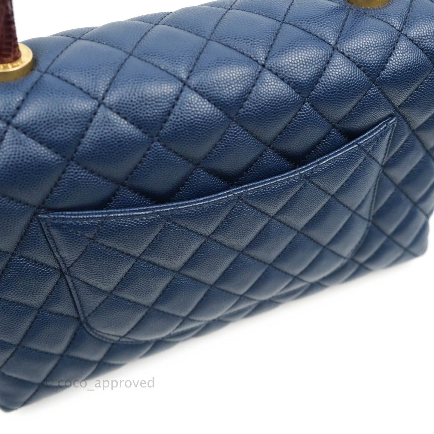 Chanel Medium (Small) Coco Handle Quilted Navy Caviar Lizard Handle Gold Hardware