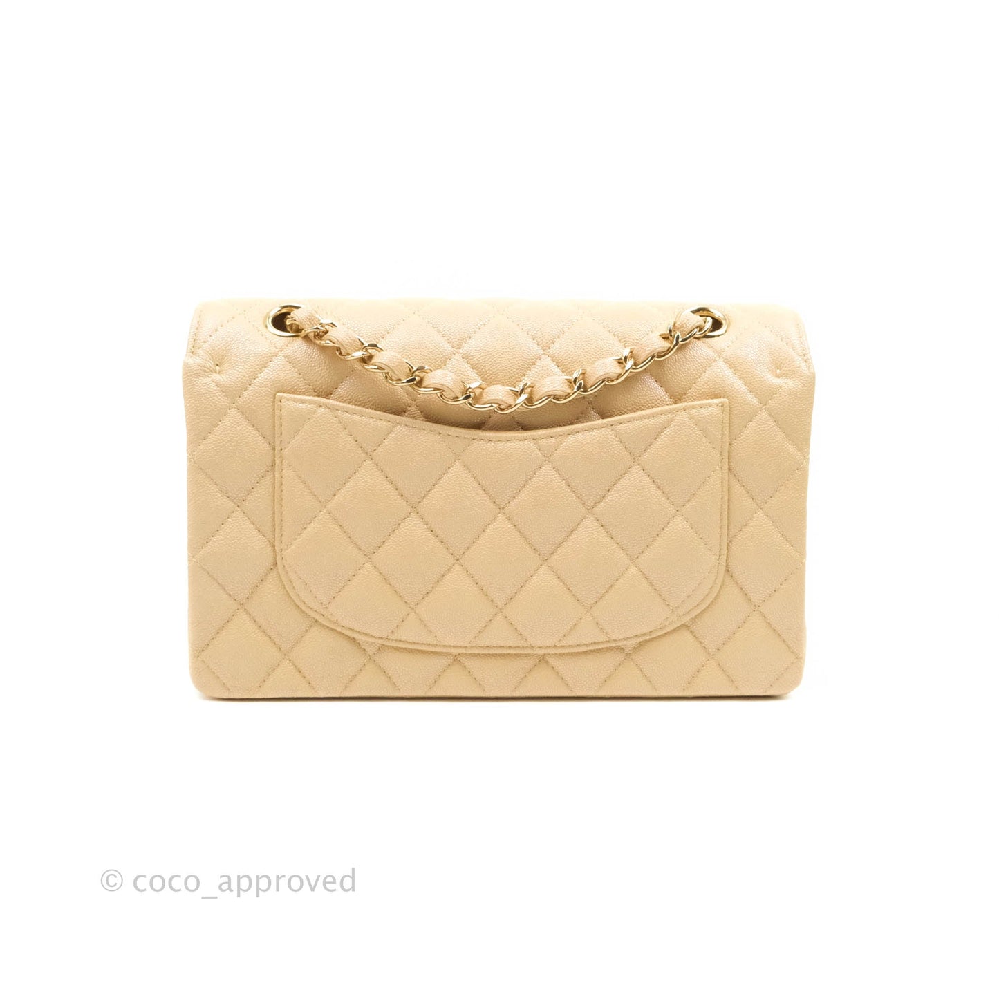 Chanel Classic Small S/M Flap Iridescent Beige Caviar Gold Hardware 19S
