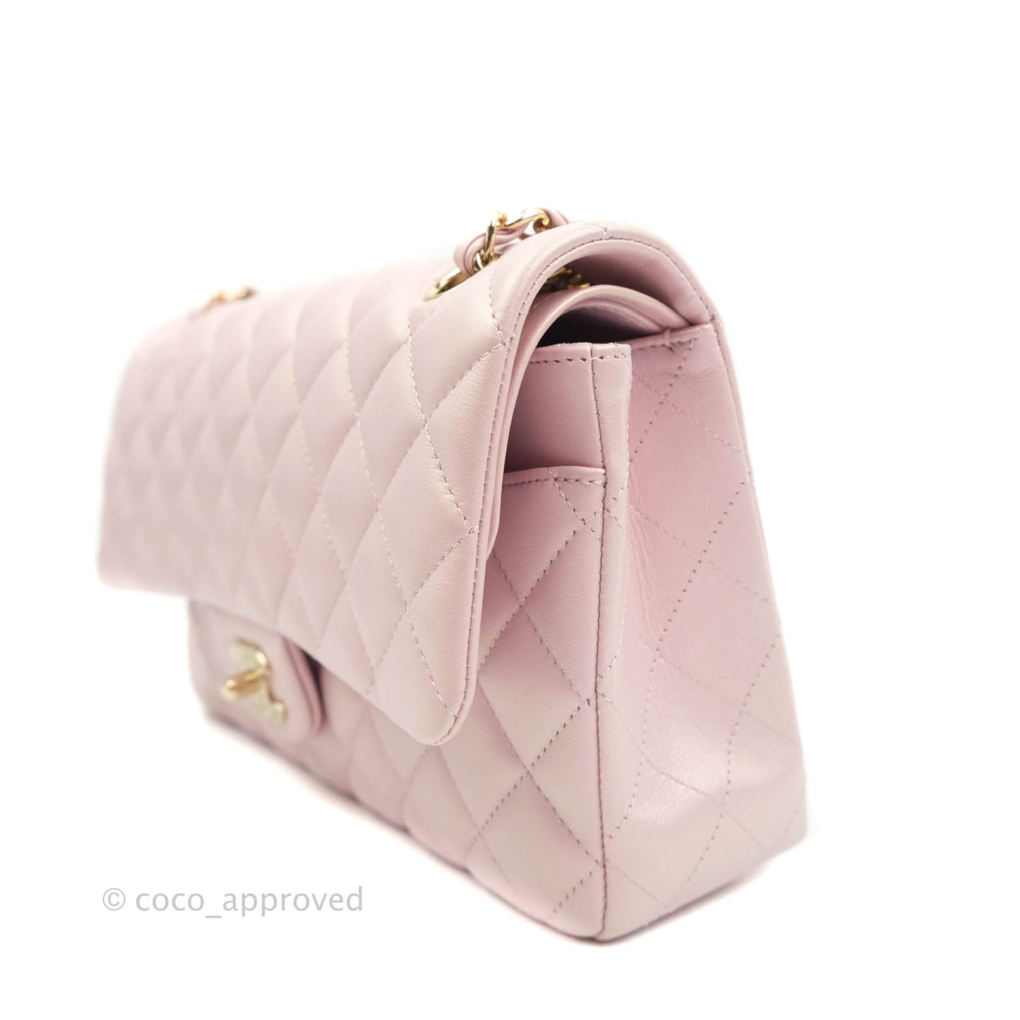 Chanel Quilted M/L Medium Double Flap Bag Iridescent Pink Calfskin Gold Hardware 21S