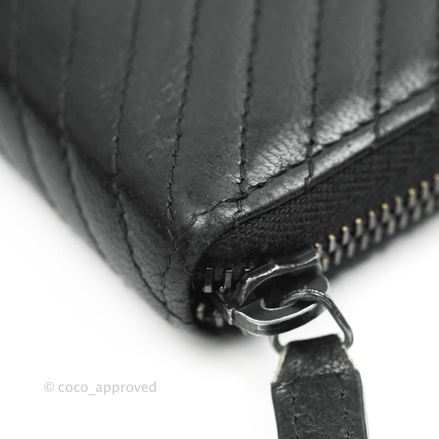 Chanel Chevron Zipped Around Long Wallet All Black Lambskin