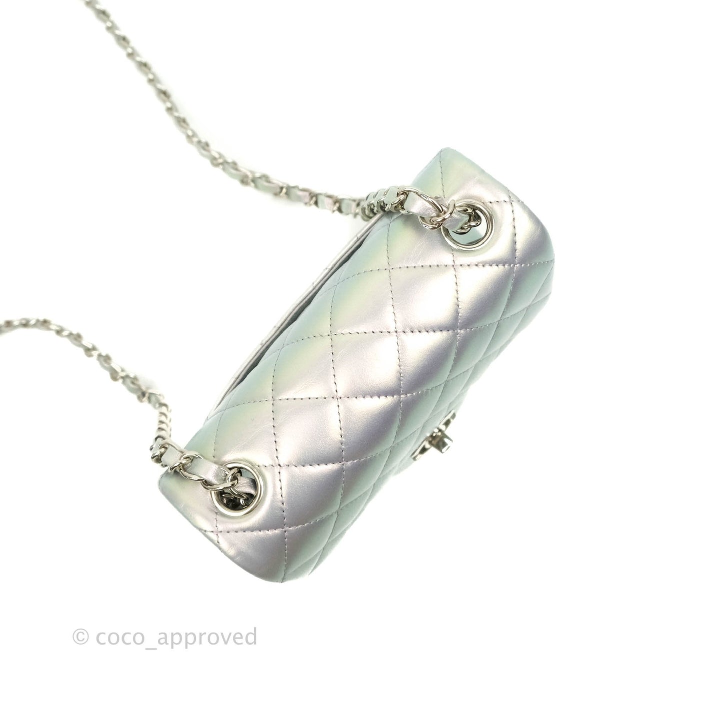 Chanel Mini Square Quilted Iridescent White Lilac Silver Hardware