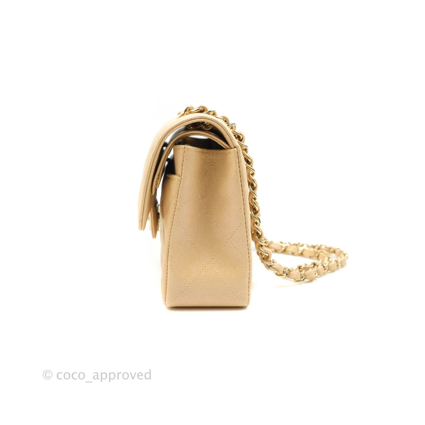 Chanel Classic Small S/M Flap Iridescent Beige Caviar Gold Hardware 19S