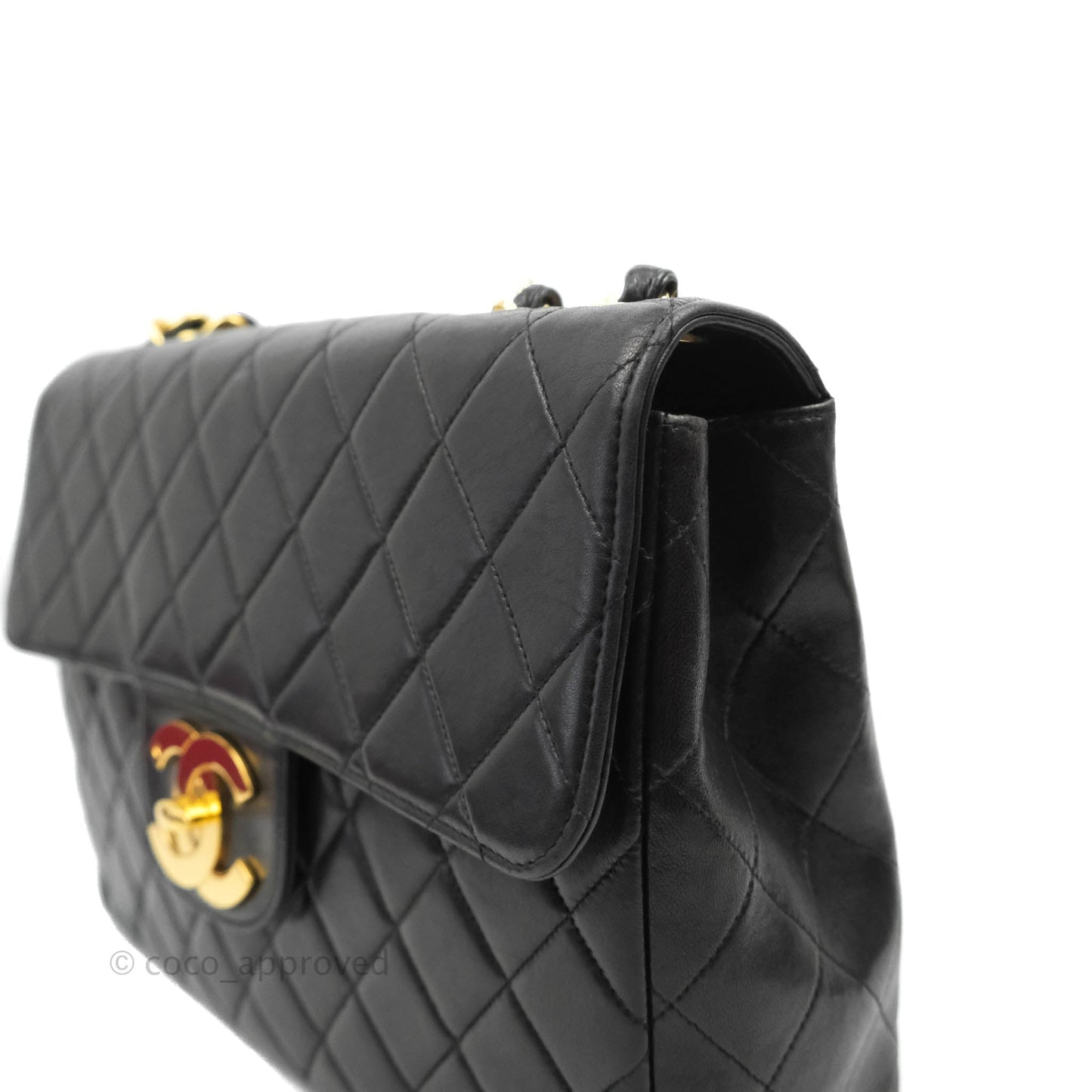 Chanel Vintage Jumbo Single Flap Black Lambskin 24K Gold Hardware