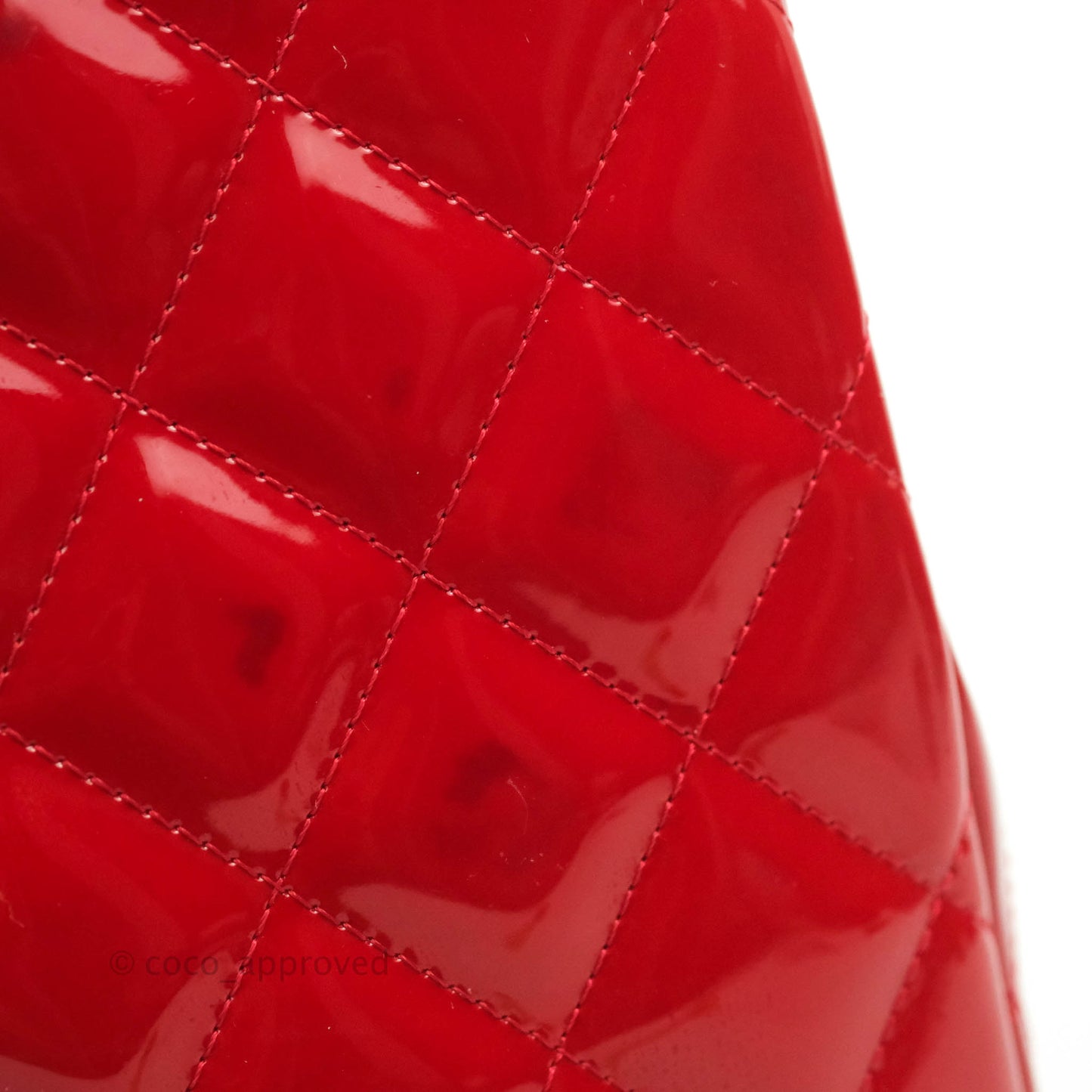 Chanel Quilted Jumbo Red Patent Silver Hardware 10C