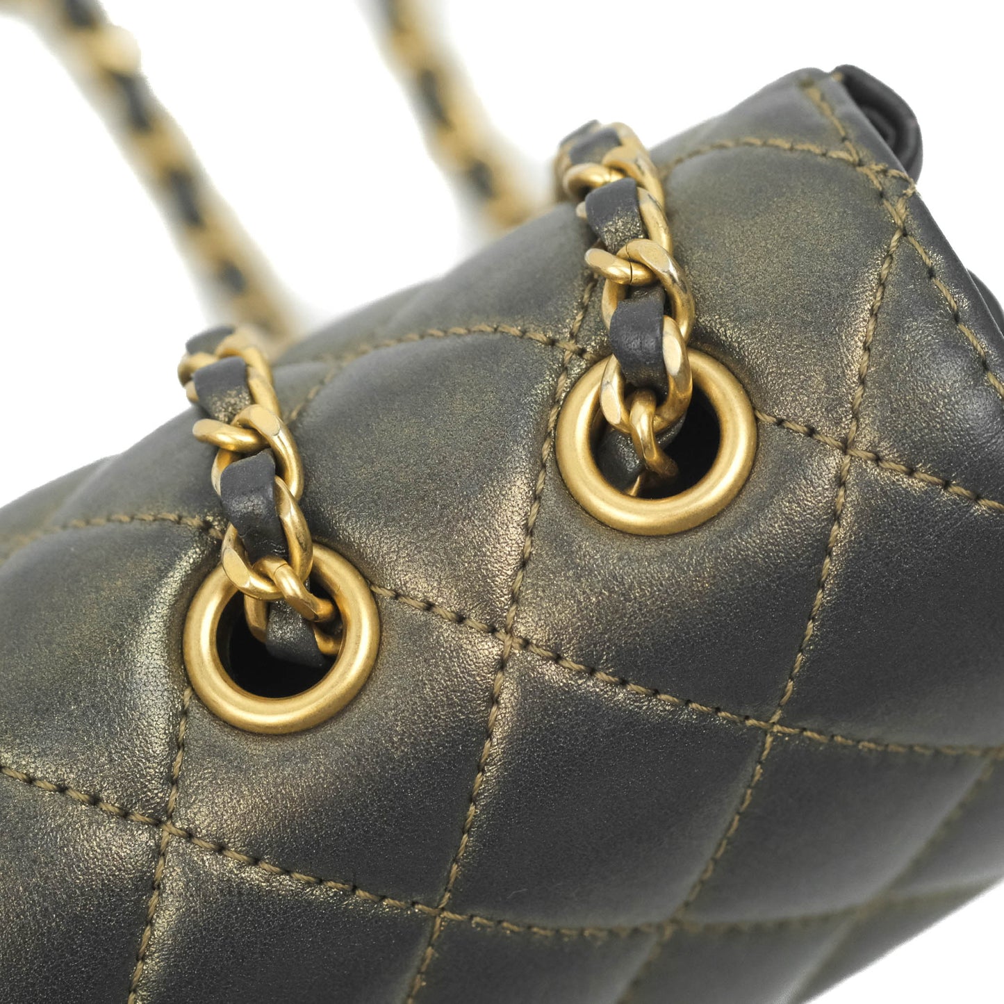 Chanel Small Enamel CC Flap Bag Quilted Iridescent Grey Lambskin Aged Gold Hardware