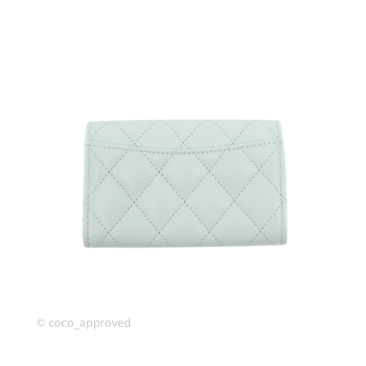 Chanel Quilted Classic Flap Card Holder Pale Mint Caviar Silver Hardware