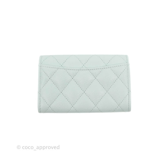 Chanel Quilted Classic Flap Card Holder Pale Mint Caviar Silver Hardware
