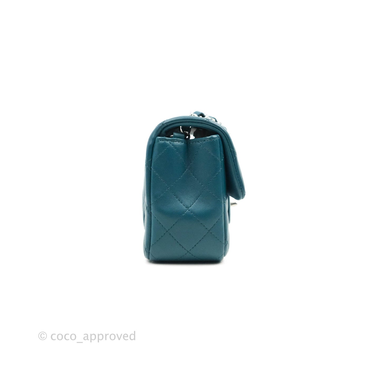 Chanel Classic Mini Rectangular Flap Teal Lambskin Silver Hardware