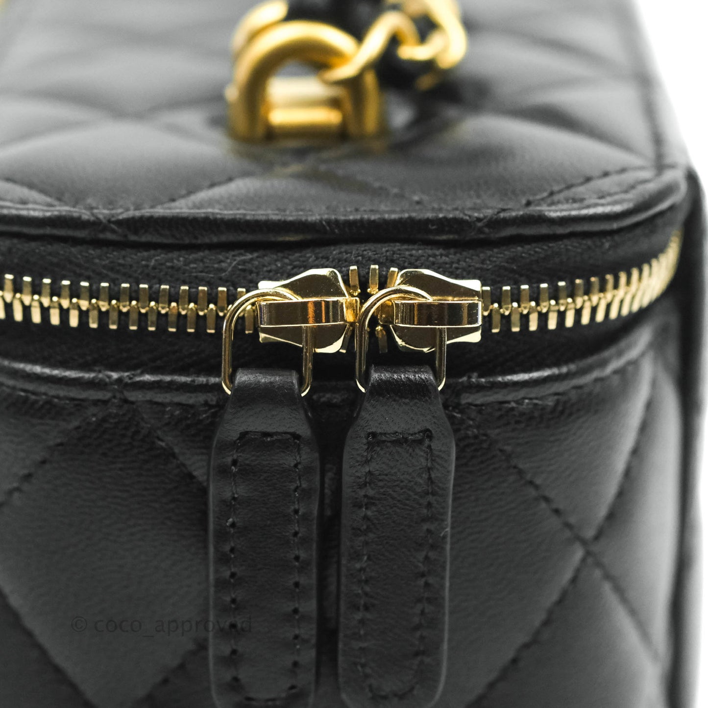 Chanel Classic Vanity Rectangular Top Handle With Chain Black Lambskin Aged Gold Hardware
