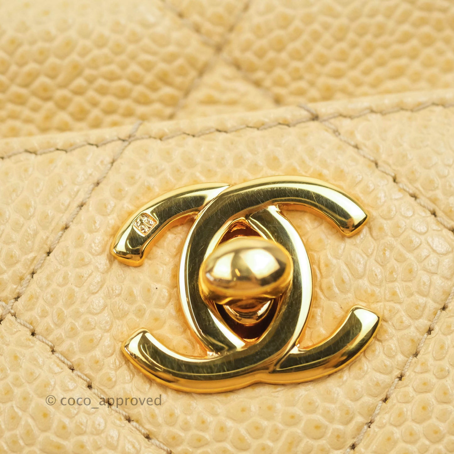 Chanel Vintage CC Large Square Camera Bag Beige Caviar 24K Gold Hardware