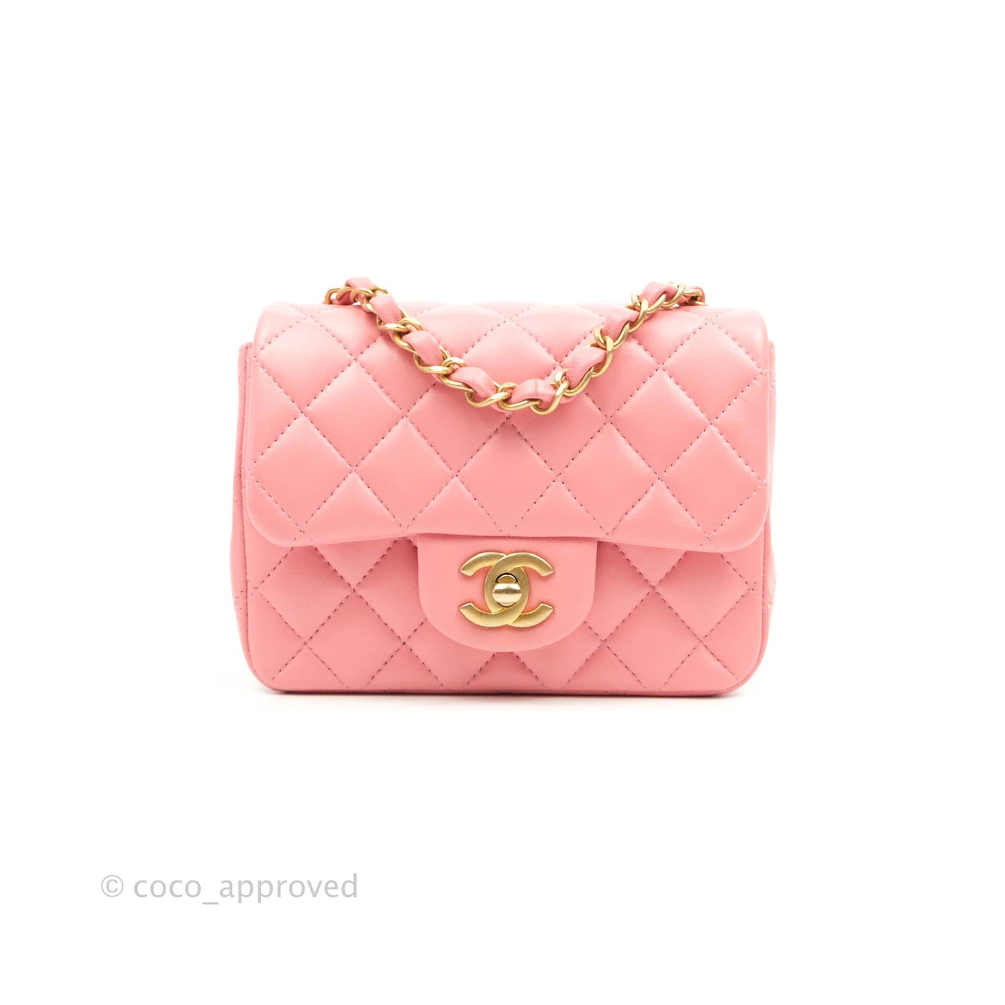 Chanel Quilted Mini Square Pink Lambskin Aged Gold Hardware 19S
