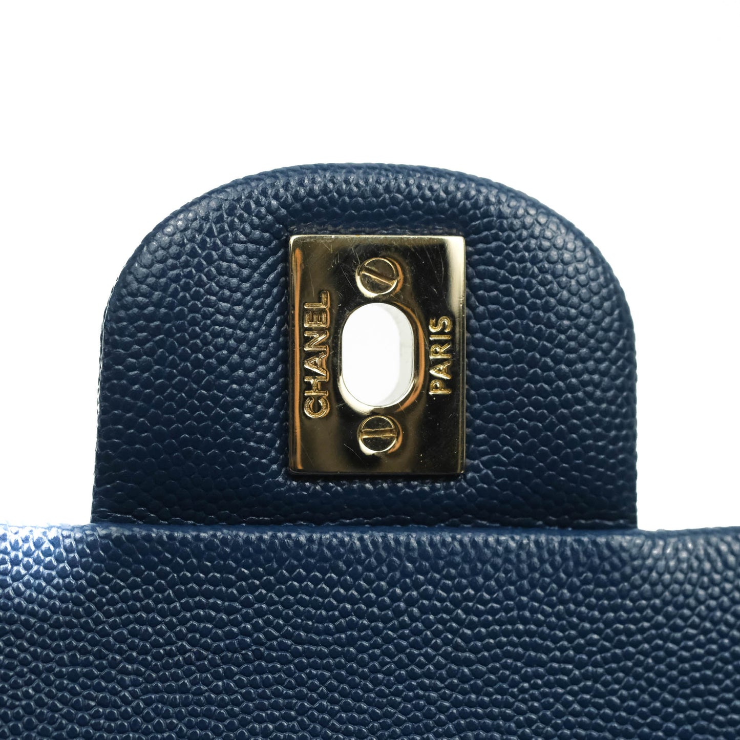 Chanel Quilted M/L Medium Double Flap Blue Caviar Gold Hardware 19C