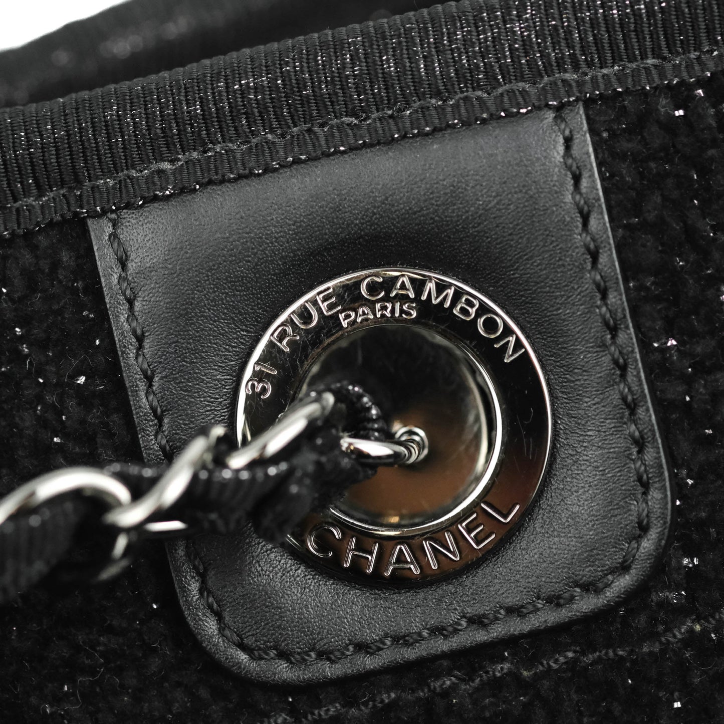 Chanel Medium Deauville Black Glitter Lurex Tote Bag 19A