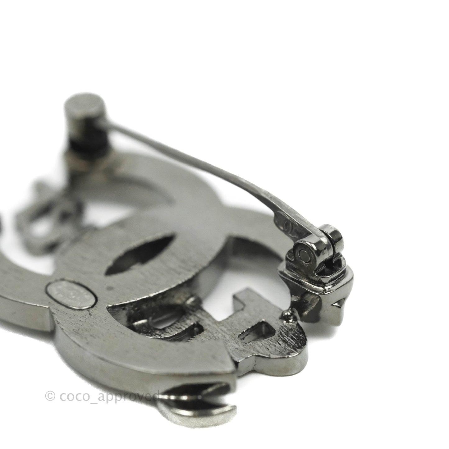 Chanel Crystal CC Forever Brooch Gun Metal Tone 21S