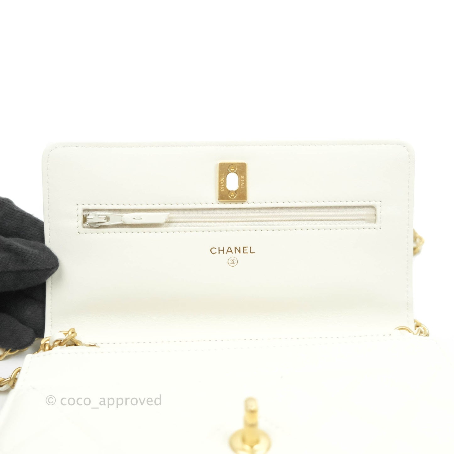 Chanel Quilted Pearl Crush Wallet on Chain WOC White Lambskin Aged Gold Hardware