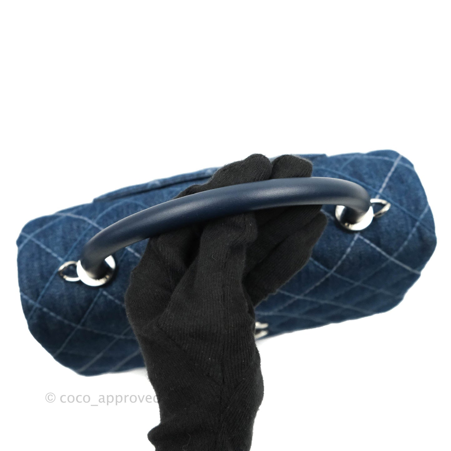 Chanel Medium (Small) Quilted Coco Handle Flap Navy Denim Silver Hardware