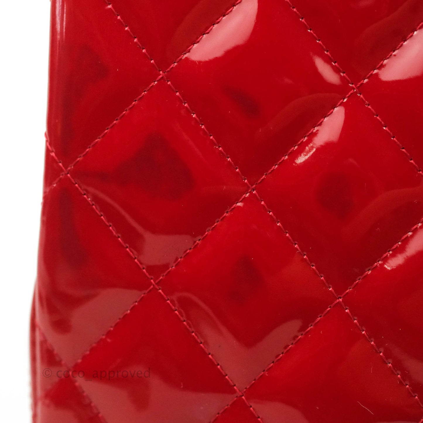 Chanel Quilted Jumbo Red Patent Silver Hardware 10C