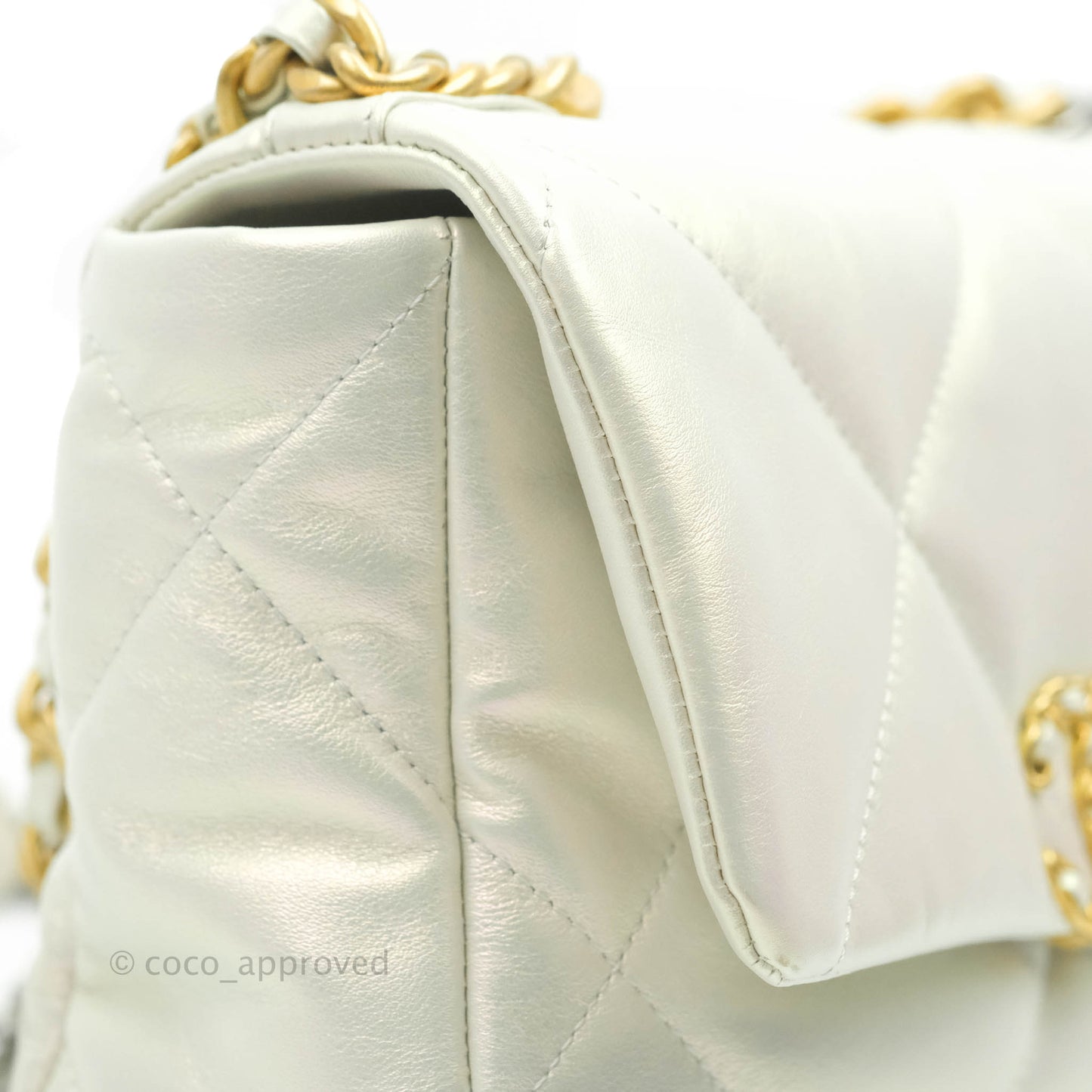 Chanel 19 Small Iridescent White Mixed Hardware