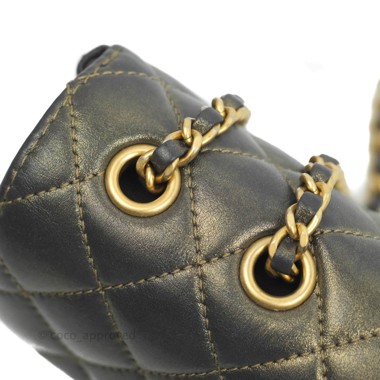 Chanel Small Enamel CC Flap Bag Quilted Iridescent Grey Lambskin Aged Gold Hardware