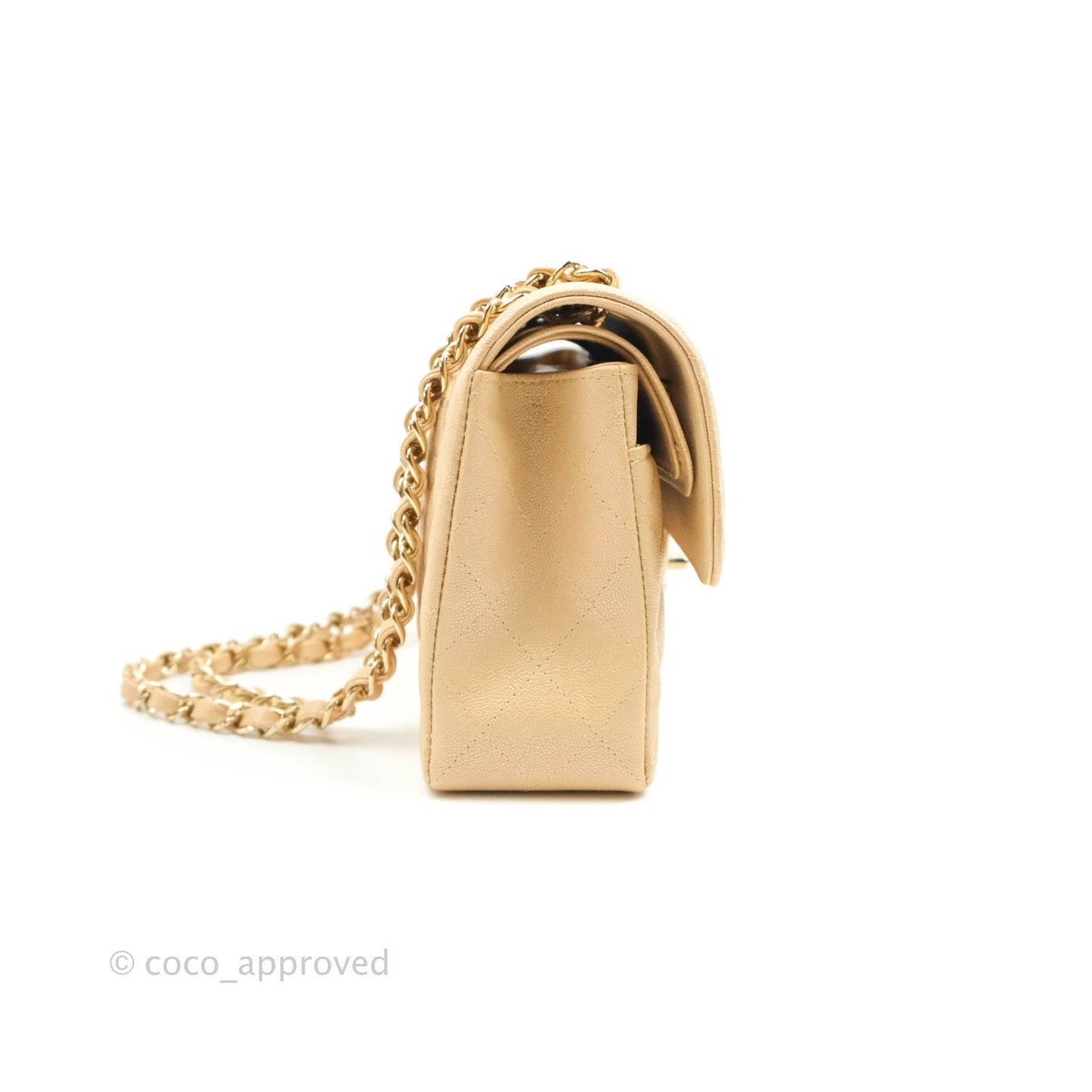Chanel Classic Small S/M Flap Iridescent Beige Caviar Gold Hardware 19S