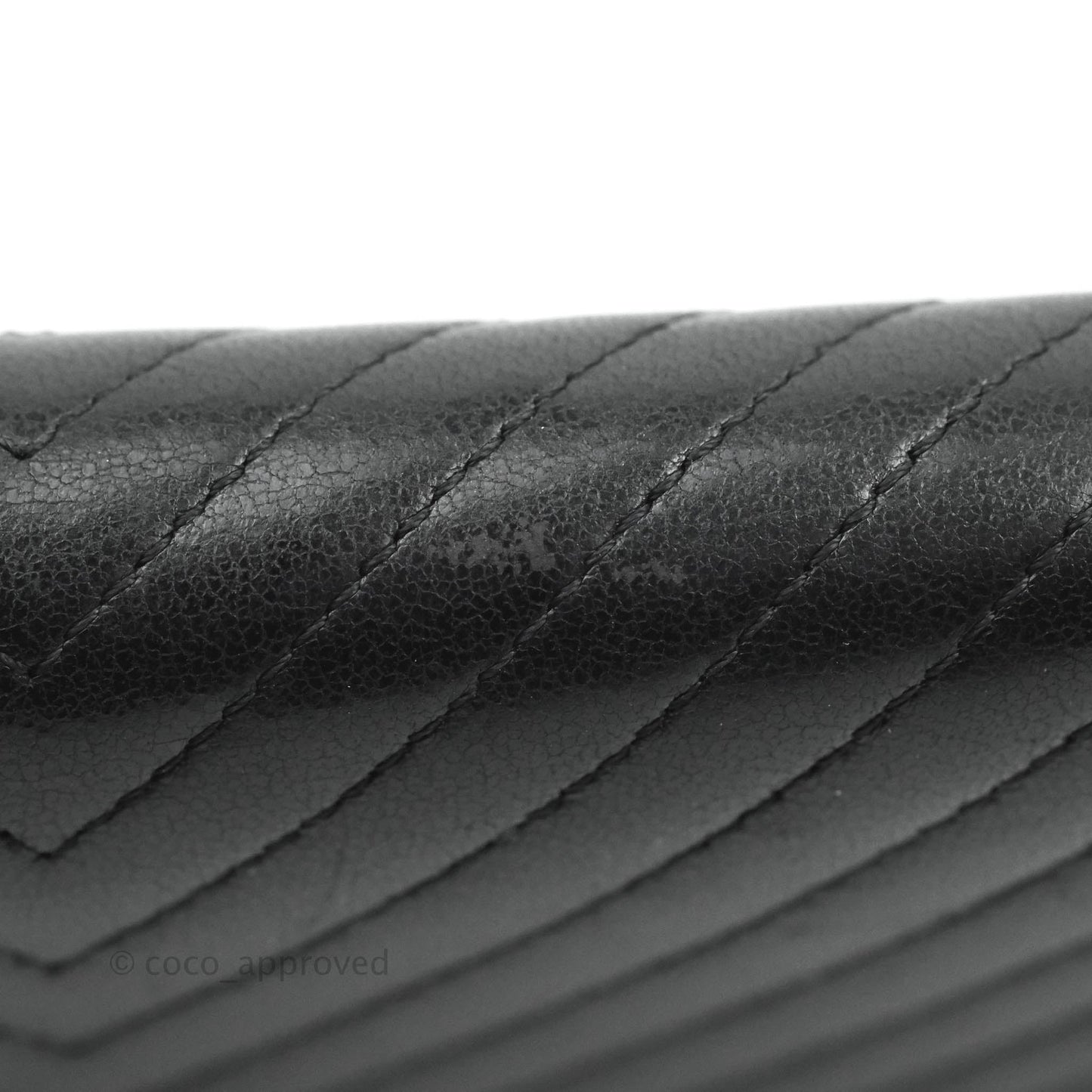 Chanel Chevron Zipped Around Long Wallet All Black Lambskin