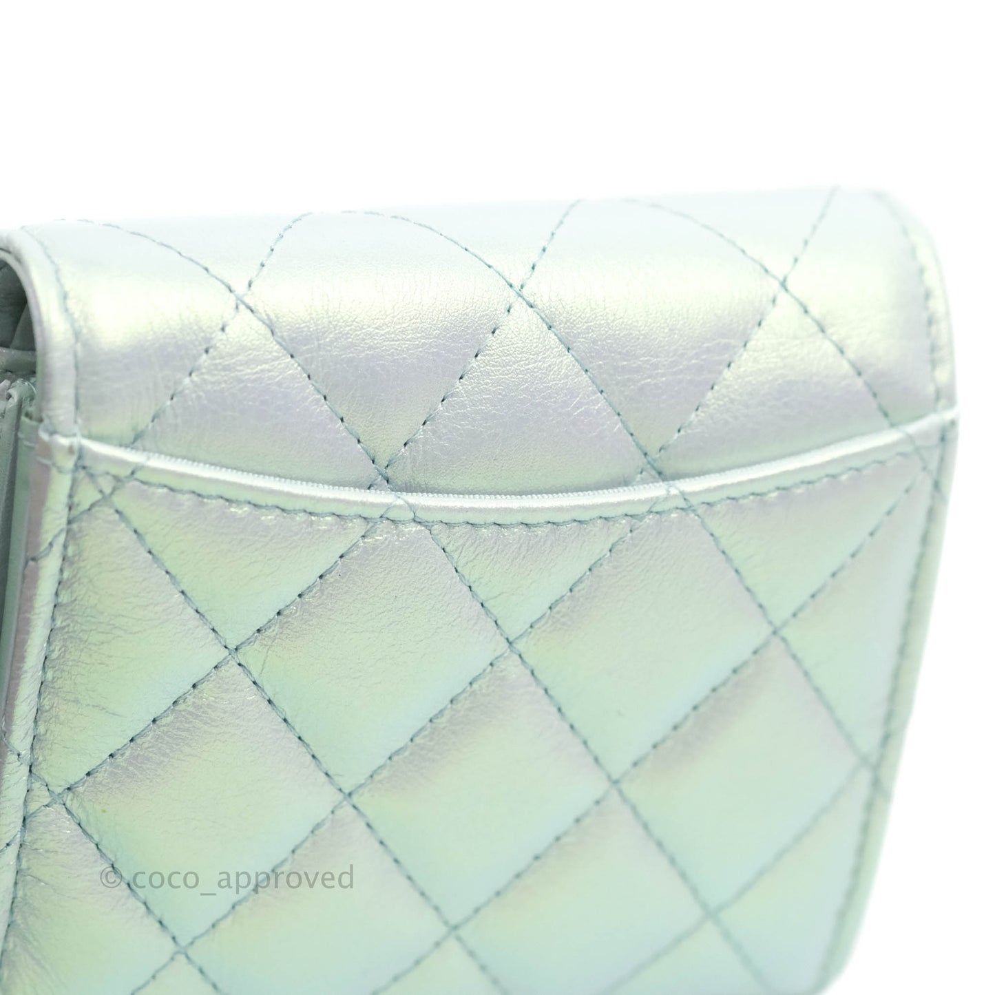 Chanel Classic Short Flap Wallet Iridescent Light Blue Calfskin Silver Hardware 21K