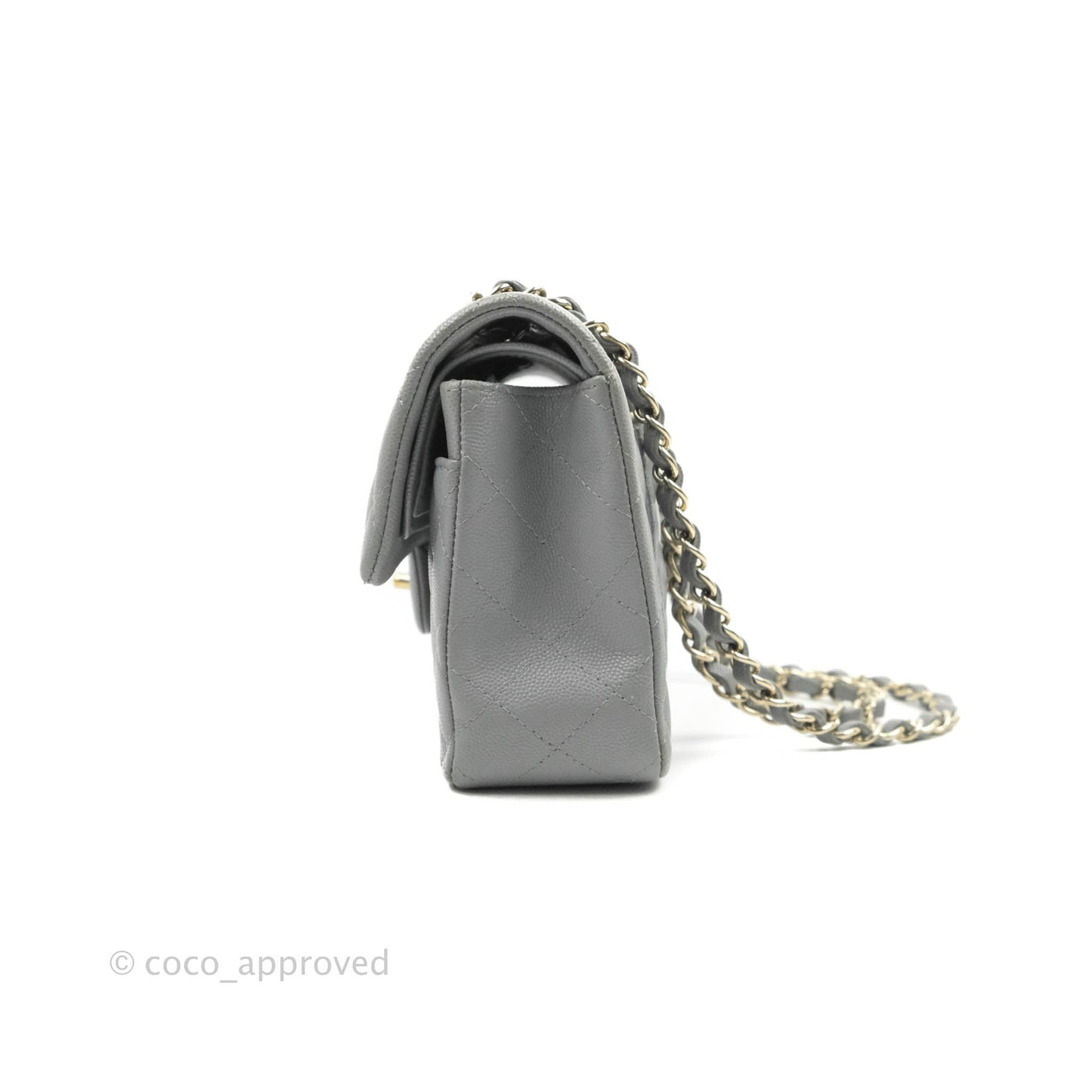 Chanel Small Classic Quilted Flap Grey Caviar Gold Hardware 20C