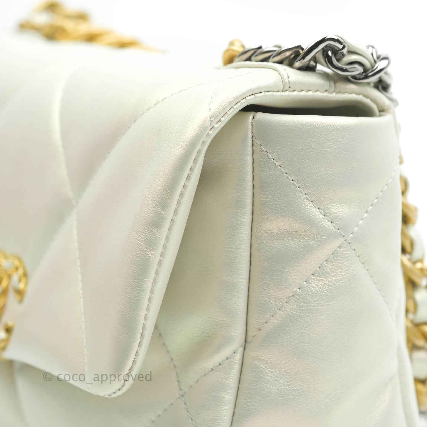 Chanel 19 Small Iridescent White Mixed Hardware
