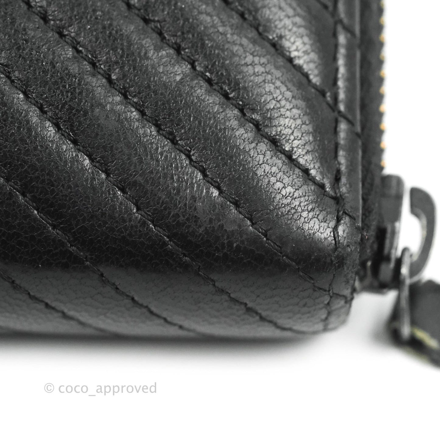 Chanel Chevron Zipped Around Long Wallet All Black Lambskin