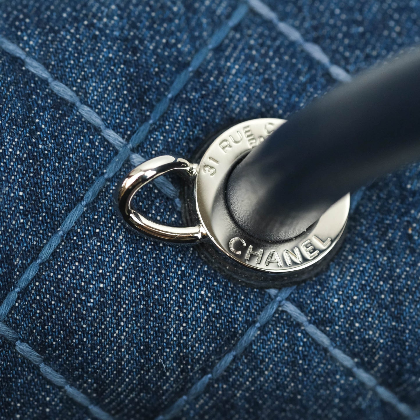 Chanel Medium (Small) Quilted Coco Handle Flap Navy Denim Silver Hardware