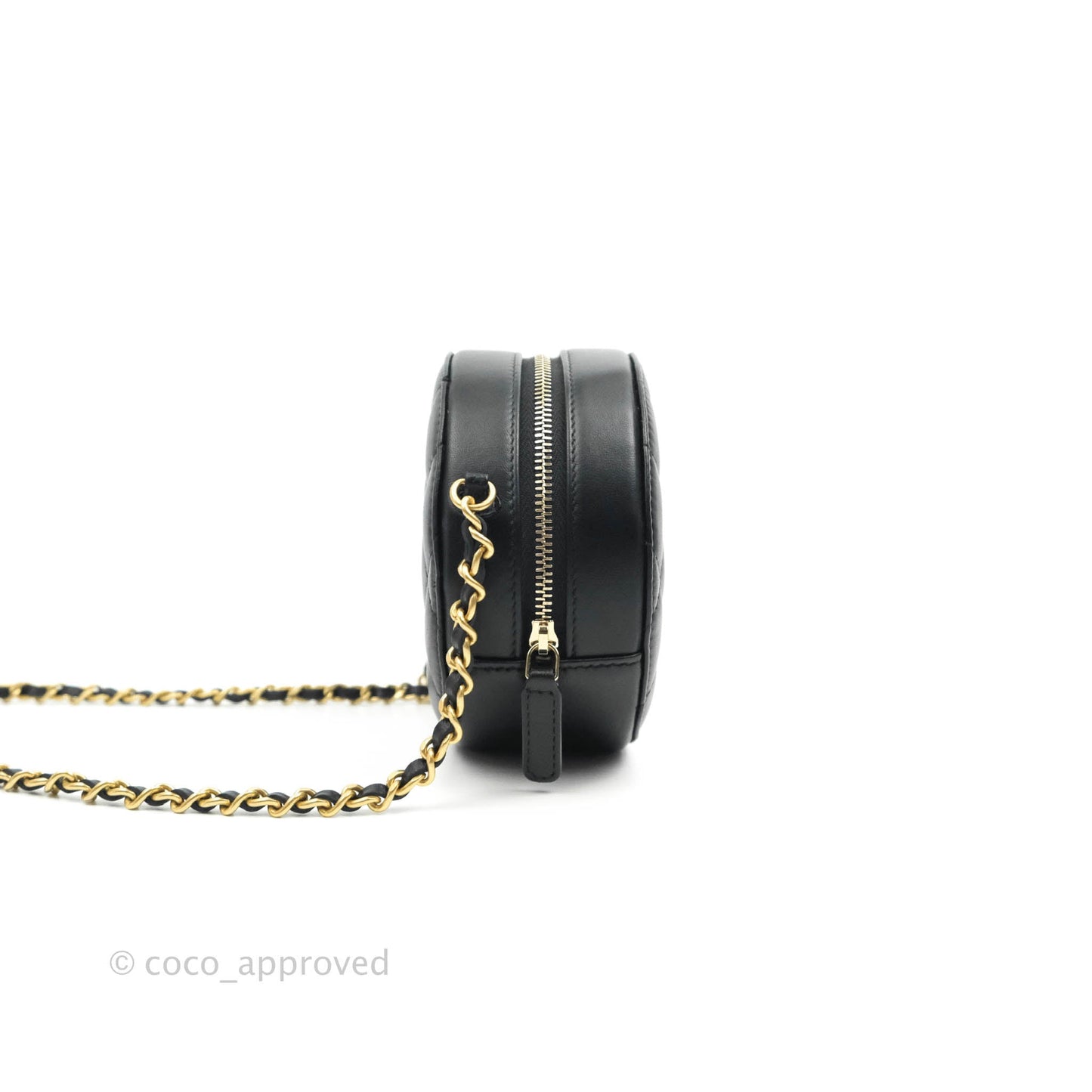 Chanel Quilted Round Pearl Crush Clutch With Chain Black Lambskin Gold Hardware