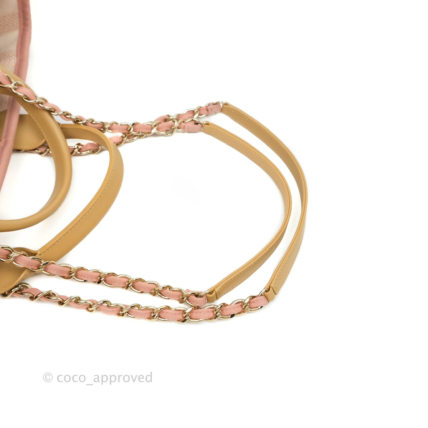Chanel Large Deauville Pink Stripe Canvas Beige Handle Gold Hardware