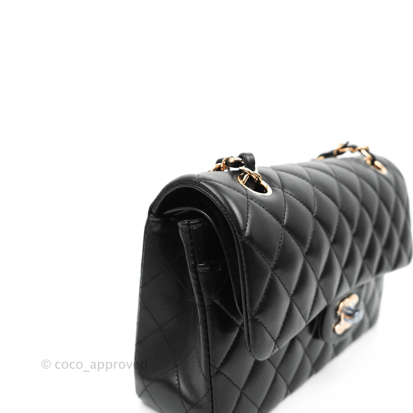 Chanel Classic Small S/M Flap Black Lambskin Rose Pink-Gold Hardware