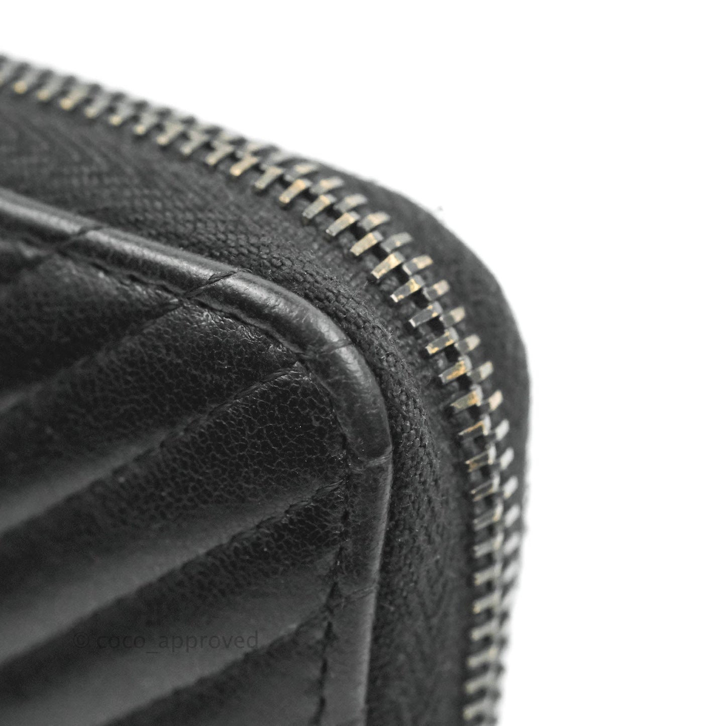 Chanel Chevron Zipped Around Long Wallet All Black Lambskin