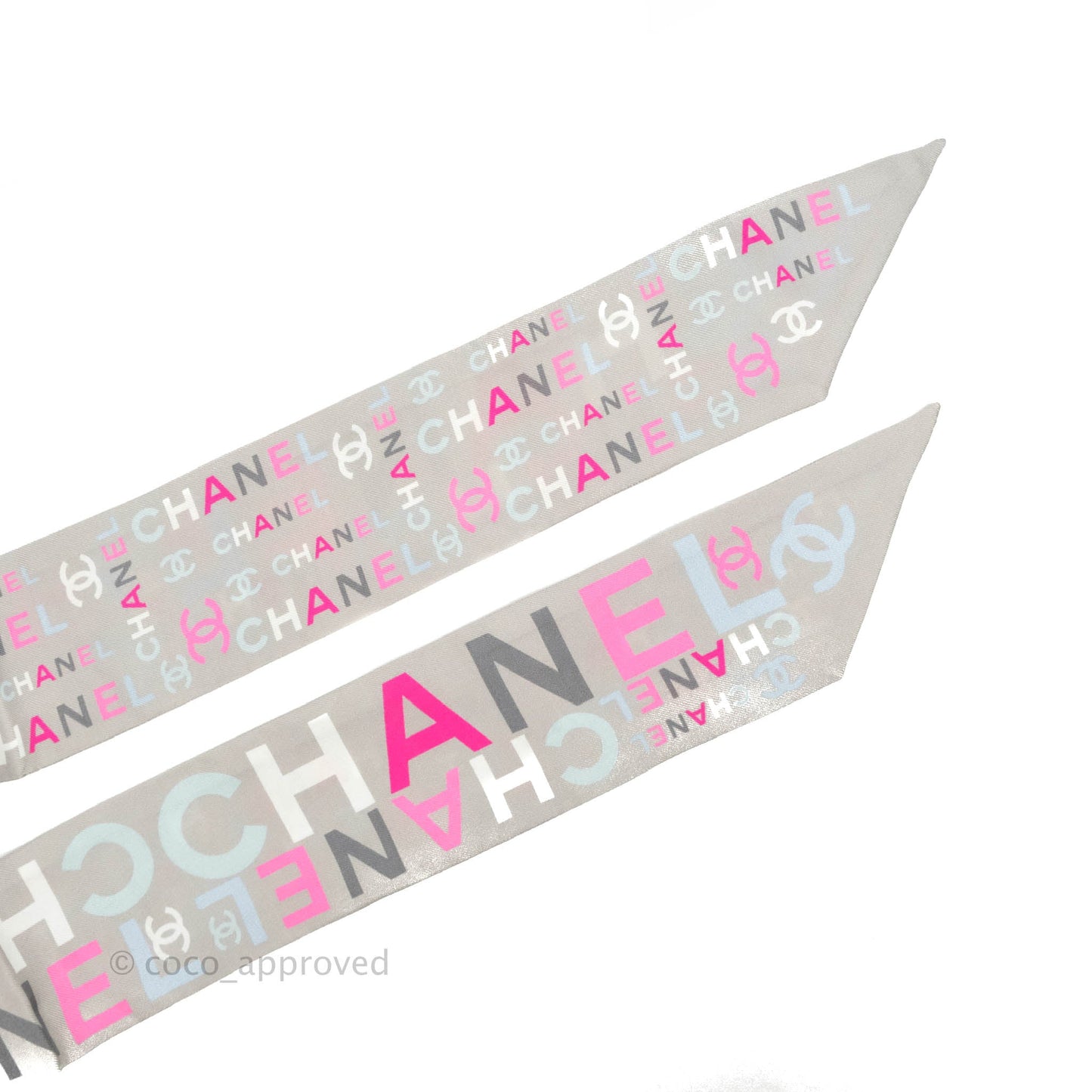 Chanel Silk Twilly in Grey & Pink