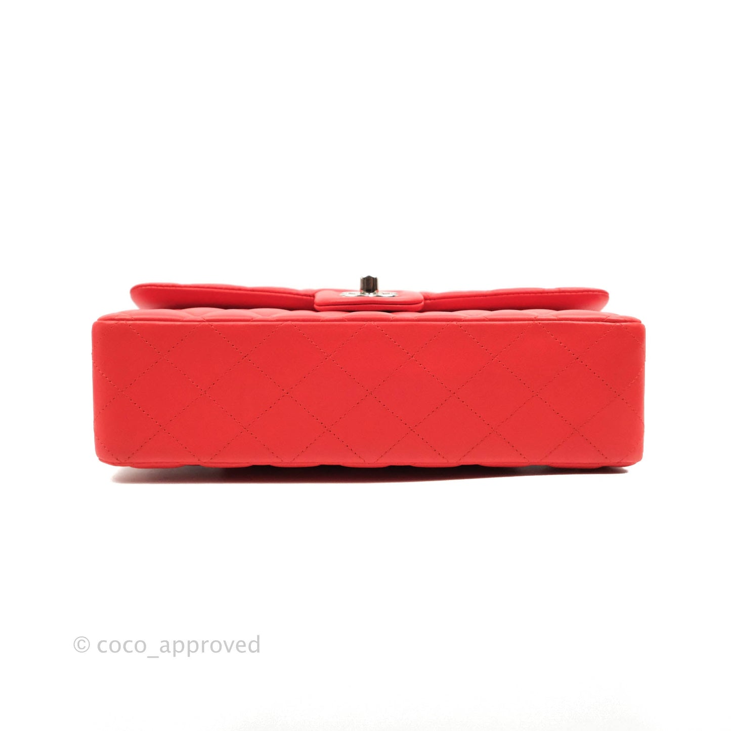 Chanel Classic M/L Medium Double Flap Poppy Red Lambskin Silver Hardware