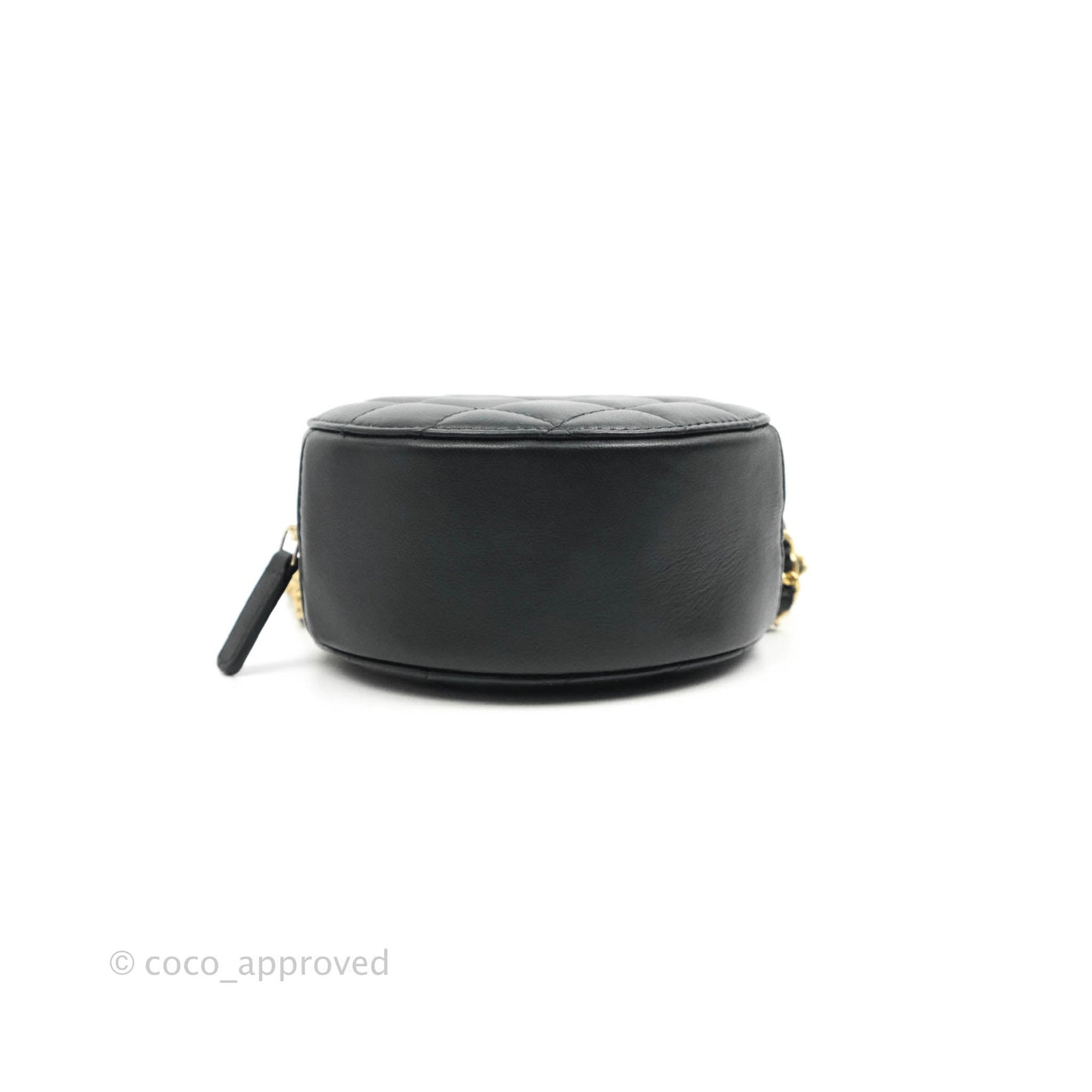 Chanel Quilted Round Pearl Crush Clutch With Chain Black Lambskin Gold Hardware