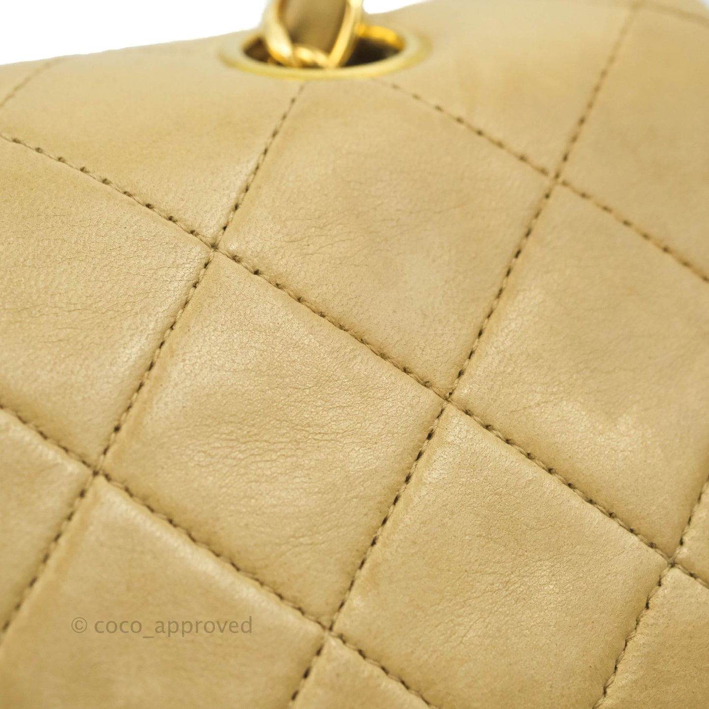 Chanel Vintage Classic M/L Medium Double Flap Bag Beige Lambskin 24K Gold Hardware