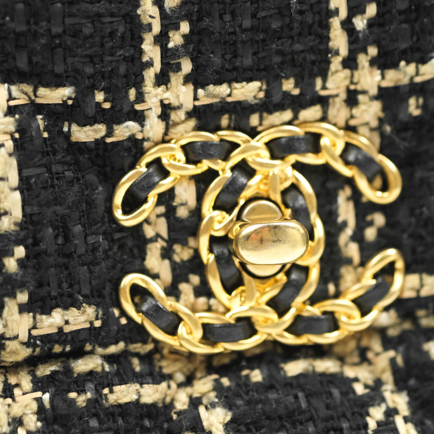 Chanel 19 Medium Beige Black Tweed Mixed Hardware
